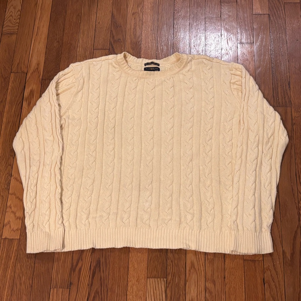 Oversized 100% Cotton Cream Cable Knit Crewneck Sweater Size L